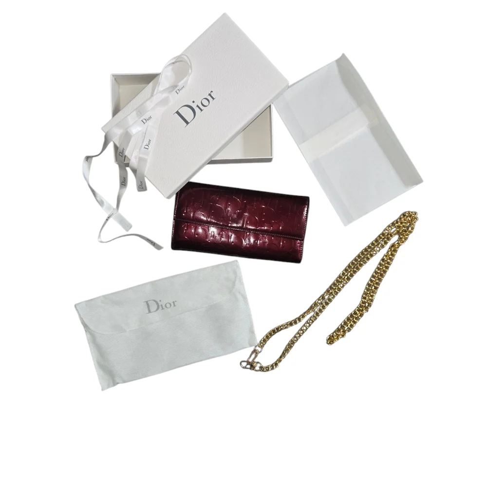 Dior Burgundy Wallet with Gold Chain